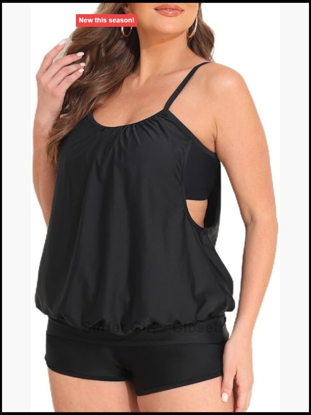 Plus Size Tankini Swimsuit Two Piece Tummy Control Blouson Top with Bottom